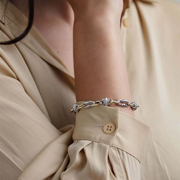 New  Phillip Gavriel STERLING SILVER & 18K GOLD VICTORIAN LINK BRACELET - Picture 6 of 8